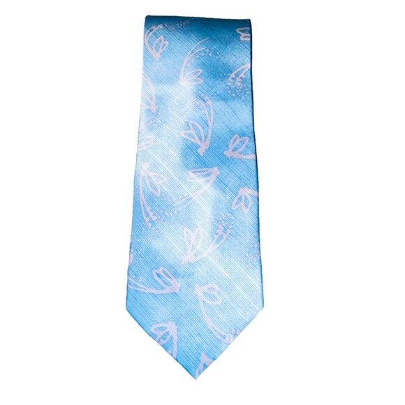 The Painted Trout Mens 100% Silk Tie Blue White Pattern Classic Necktie Career - Picture 1 of 7